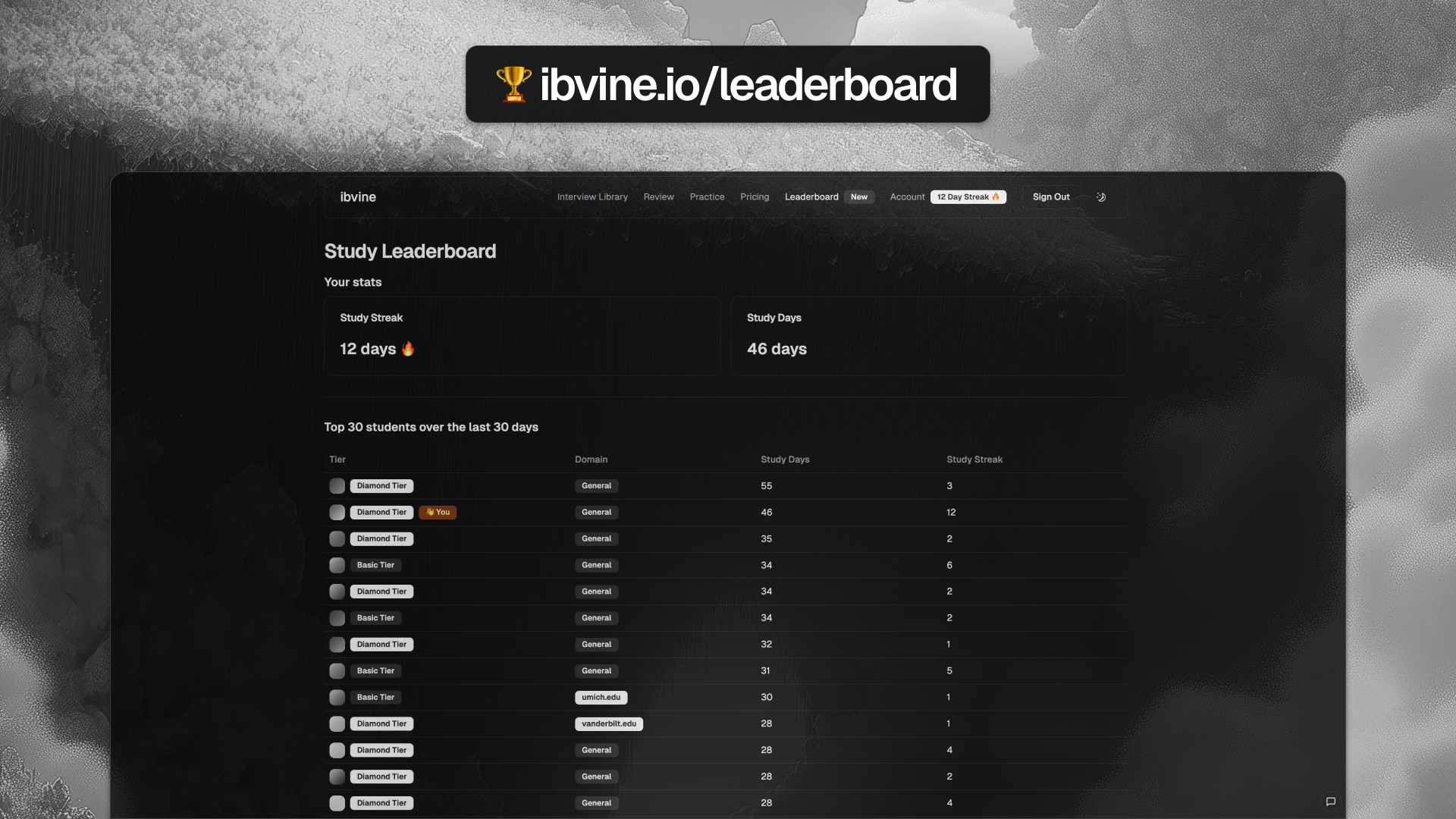 IB Vine Leaderboard Screenshot
